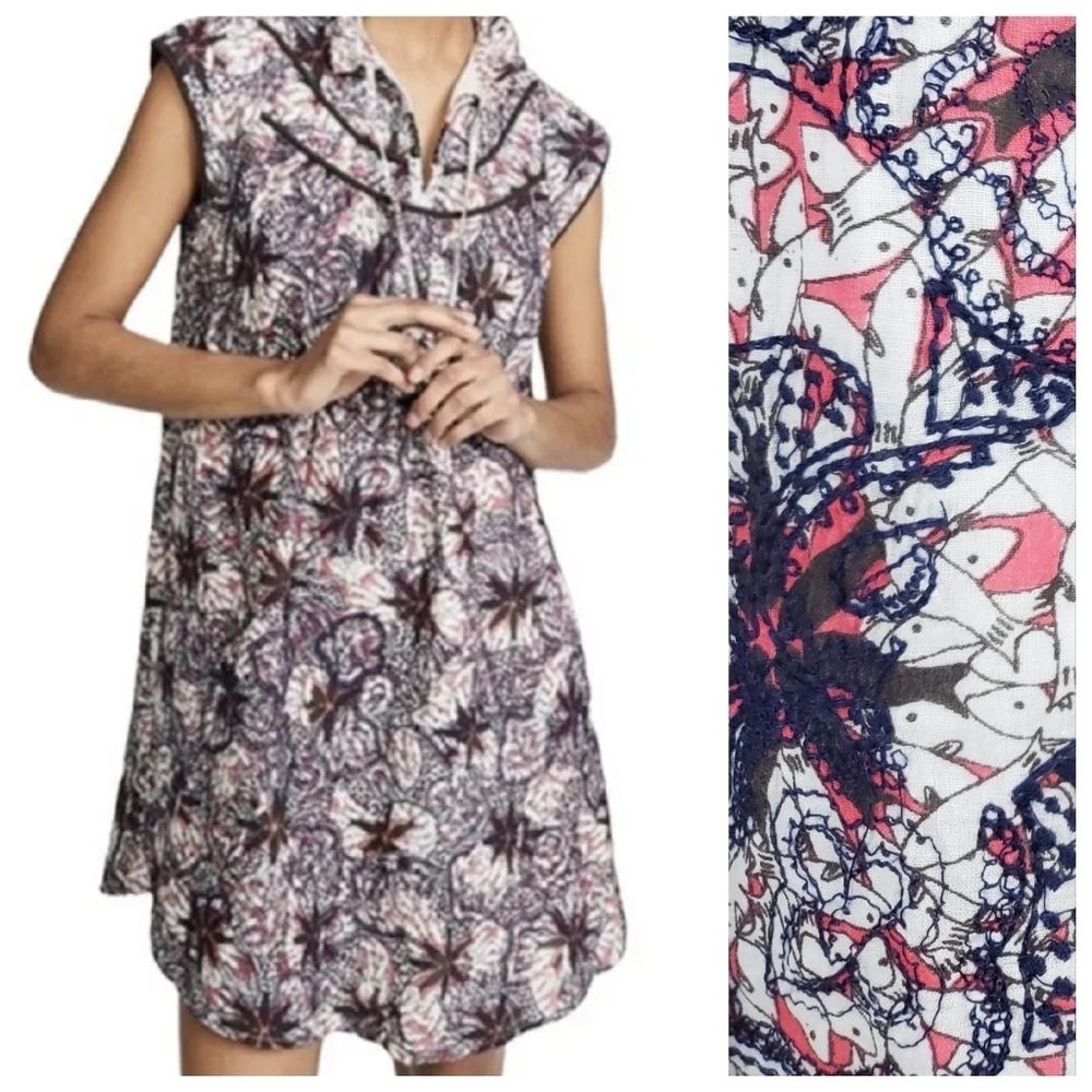 Sea 12 Kaleidescape Printed Quilted Embroidered Fish Dress